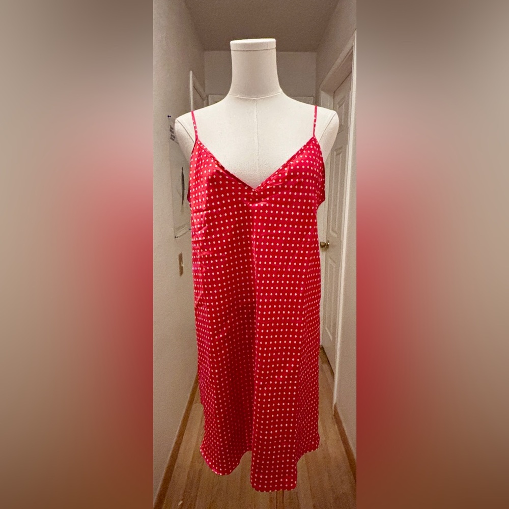 Vintage Valentines Day red polka dot slip sz L